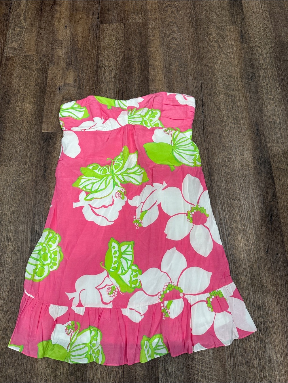 Lilly Pulitzer Pink, White & Lime Green Floral Strapless Sundress